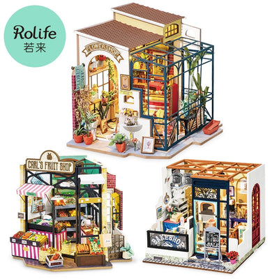 Robotime Rolife DIY Wooden Miniature Dollhouse Fruit Shop Handmade Doll House Flower Shop With Furnitures Toys for Children Gift