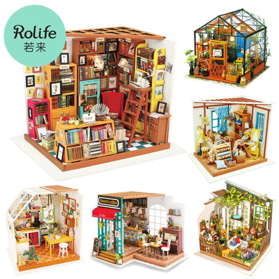 Robotime Rolife DIY Wooden Miniature Dollhouse Greenhouse Handmade Doll House Kitchen With Furniture Toys For Children Lady Gift