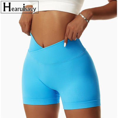 Seamless Cross High Waist Yoga Shorts Elasticity Quick Dry Hip Lift Pants Breathable Running Sports Cycling Shorts Women