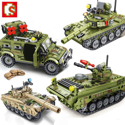 SEMBO Military Panzer Tank Vehicle Model Building Blocks WW2 Army Weapon Action Soldier Figures Enlighten Bricks Toys For Kids