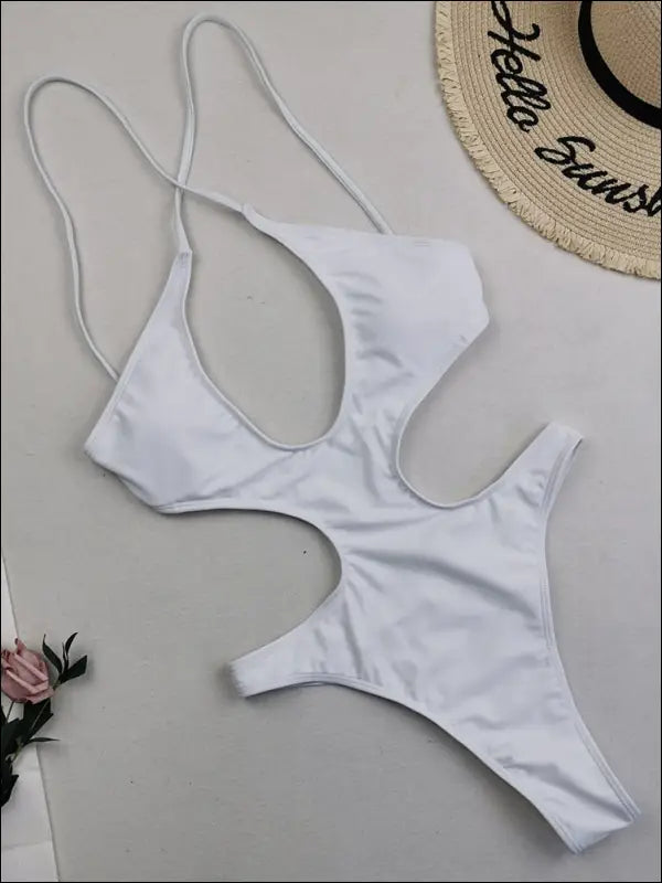 Sexy solid hollow out one piece swimsuit female plus size swimwear women backless bathing suits White