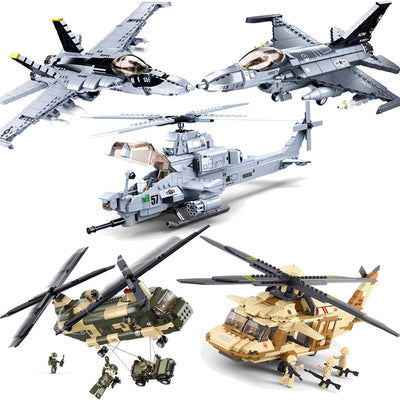SLUBAN Military King of Jaeger AH-1Z VIPER Gunship Armed Helicopter Building Blocks Kit Bricks Classic Model Toys for Kids Gifts