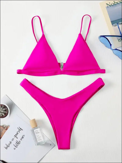 Triangle high cut bikini swimsuit Hot Pink