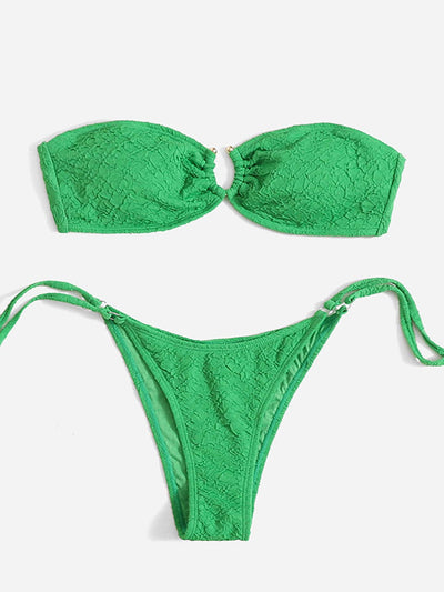 U-ring Tube Tie Side Thong Bikini Swimsuit Green