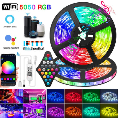 WIFI LED Strip Lights Bluetooth RGB Led light 5050 SMD 2835 Flexible 30M 25M Waterproof Tape Diode DC WIFI 24K Control+Adapter