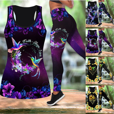 Women Fashion Butterfly Bird 3D Print Two Pieces Set Sleeveless Shirt and Legging Summer Combo Tank Suit XS-5XL