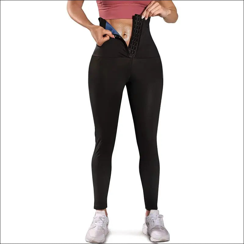 Women sauna leggings sweat pants high waist slimming hot thermo compression workout fitness tights Blue