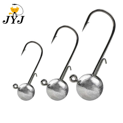 10pcs/lot big head jigs hook 1g-20g All size Round Ball Jig Head Hook Weedless Long Shank Jig Head For Soft Worm Fishing