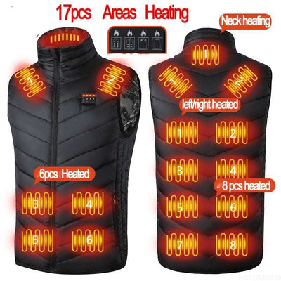 17PCS Heated Jacket Fashion Men Women Coat Intelligent USB Electric Heating Thermal Warm Clothes Winter Heated Vest Plussize