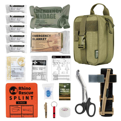 Rhino First Aid Survival Kit Tactical IFAK Pouch Supplied Camping Kit with 20 EMT Items for Military Emergency Outdoors