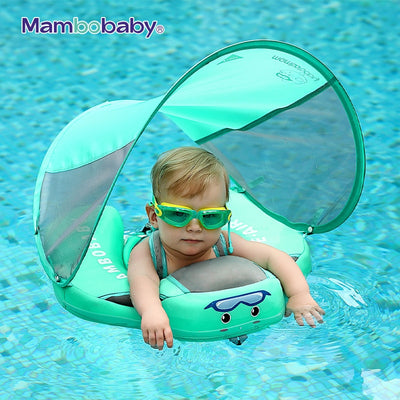 Mambobaby Solid Non-inflatable Baby Swimming Float With Canopy Newborn Lying Ring Pool Toys Infant Swim Trainer Floater