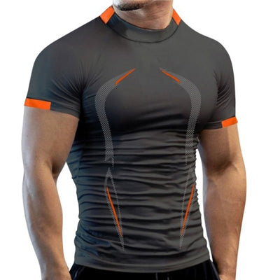 Fitness Gym T Shirt Men Quick Dry Running Shirt Compression Sport Shirt Male Gym Workout Sport Short Sleeve Summer T-shirt Men Dark grey